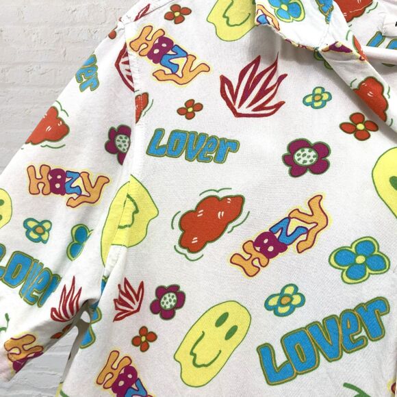 PacSun Smiley Face Button Shirt M Retro 70s Hippie Graphic Print - Picture 9 of 15